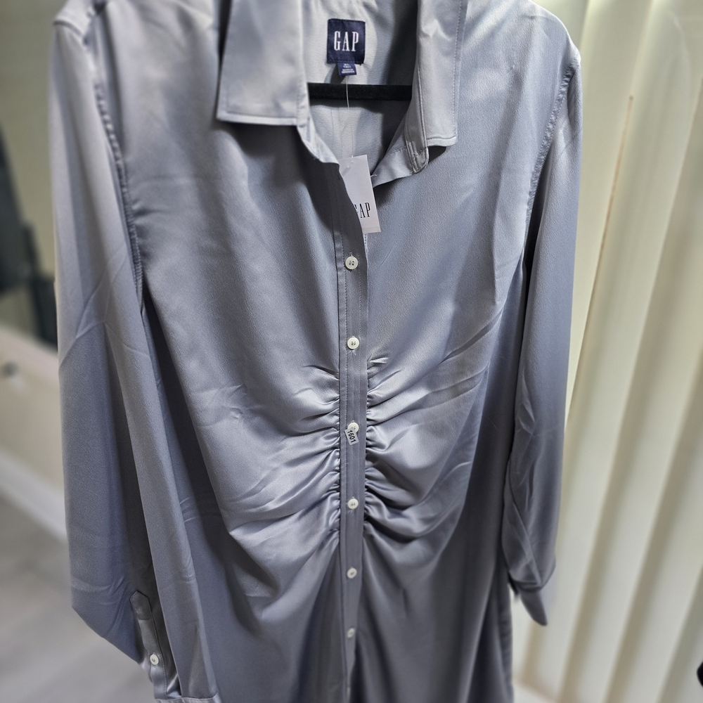 GAP Tall Metallic Gray Ruched Dress NWT